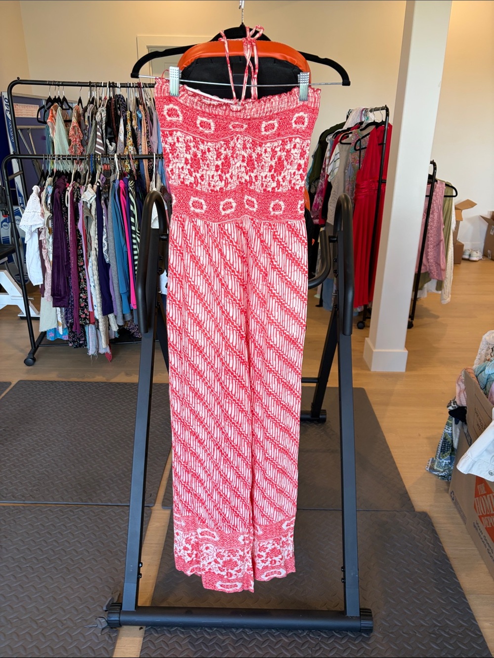 Free People Coral Smocked Halter Printed Wide-Leg Jumpsuit